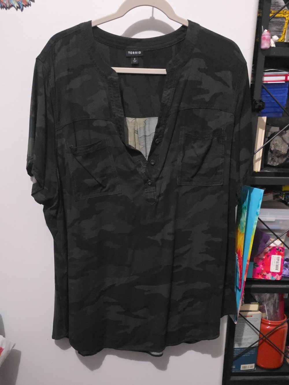 torrid Black and Dark Green Camo Henley Tunic
